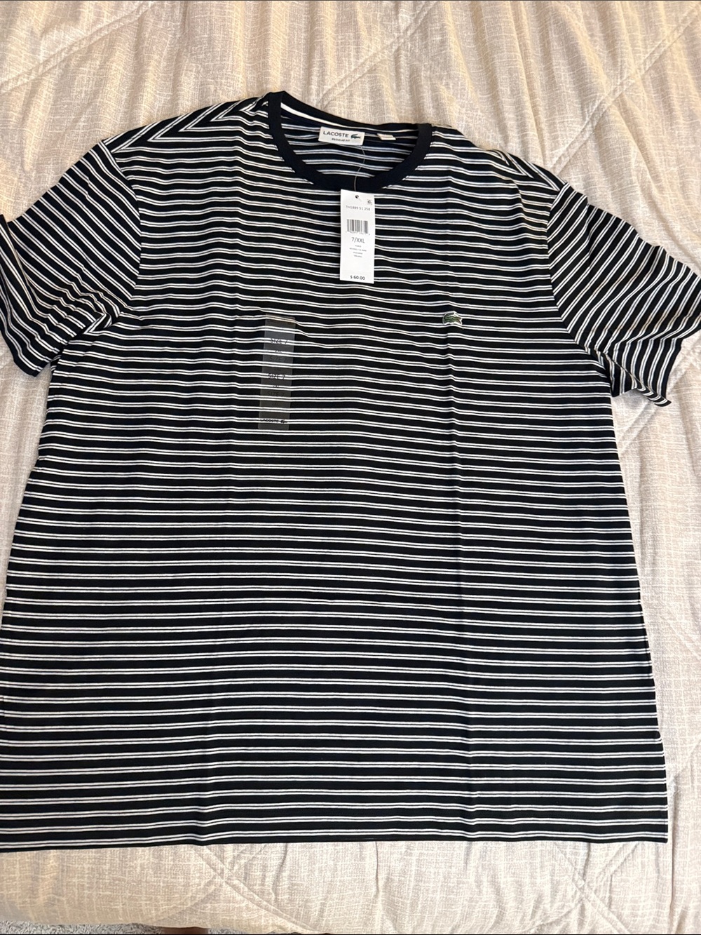 Lacoste Men’s Black and White Striped Short Sleeve Tee
